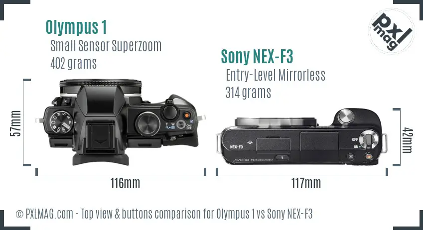 Olympus 1 vs Sony NEX-F3 top view buttons comparison