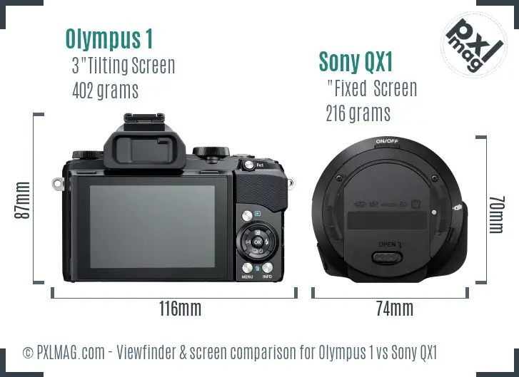 Olympus 1 vs Sony QX1 Screen and Viewfinder comparison