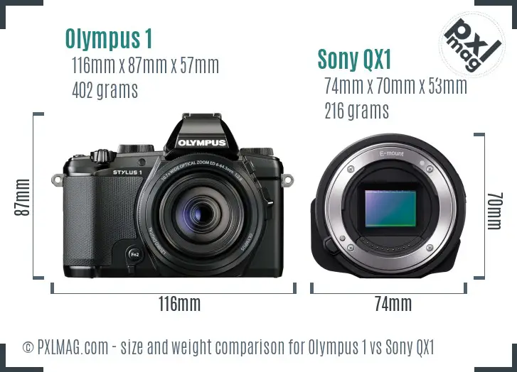 Olympus 1 vs Sony QX1 size comparison