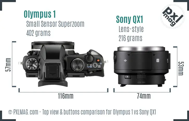 Olympus 1 vs Sony QX1 top view buttons comparison