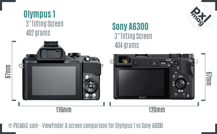 Olympus 1 vs Sony A6300 Screen and Viewfinder comparison