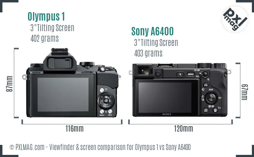 Olympus 1 vs Sony A6400 Screen and Viewfinder comparison