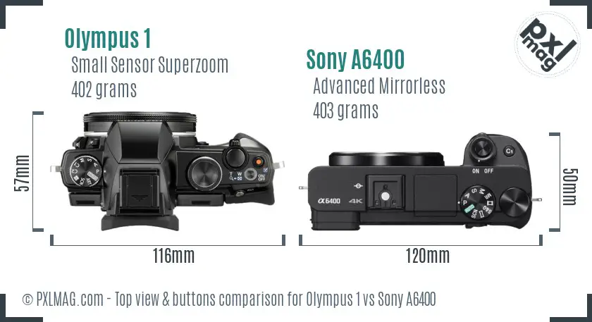 Olympus 1 vs Sony A6400 top view buttons comparison