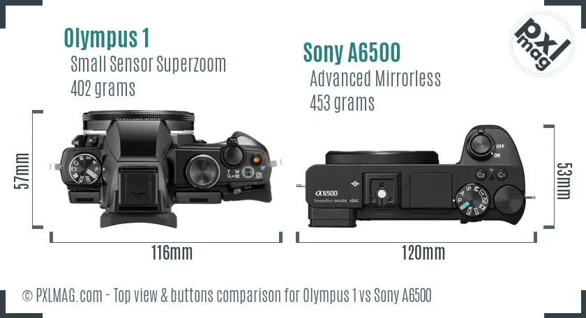 Olympus 1 vs Sony A6500 top view buttons comparison