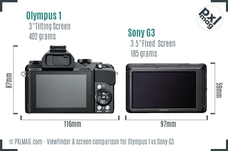Olympus 1 vs Sony G3 Screen and Viewfinder comparison