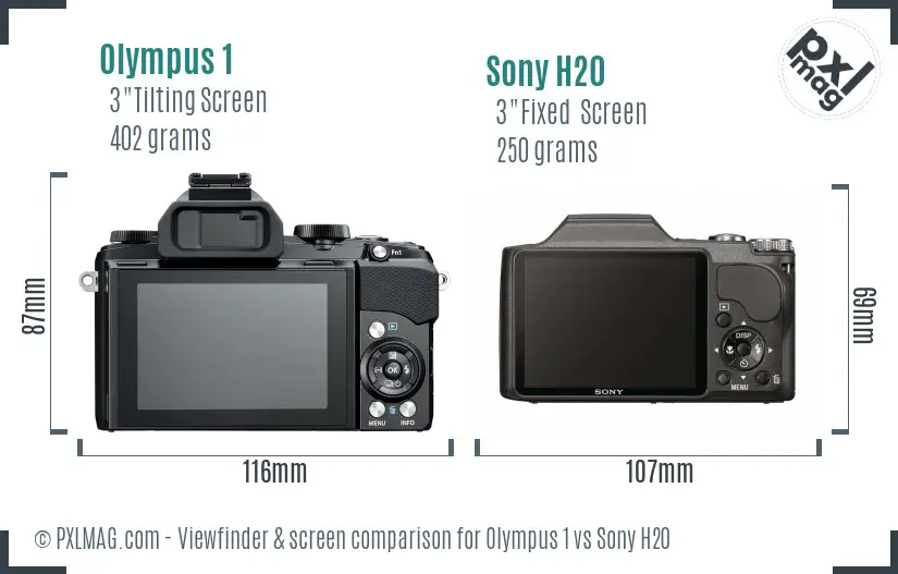 Olympus 1 vs Sony H20 Screen and Viewfinder comparison