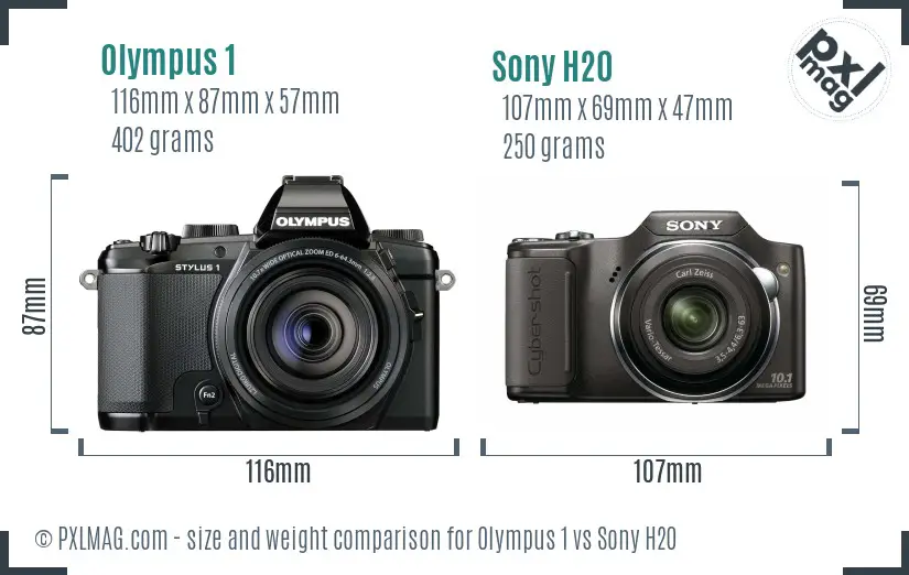 Olympus 1 vs Sony H20 size comparison