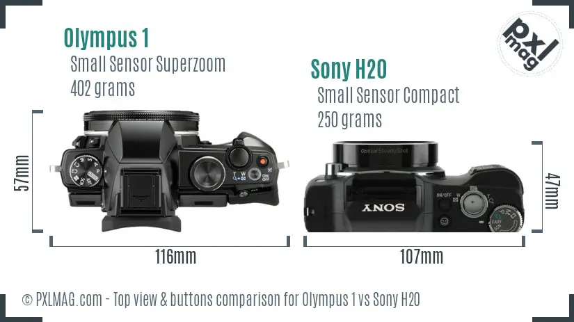 Olympus 1 vs Sony H20 top view buttons comparison