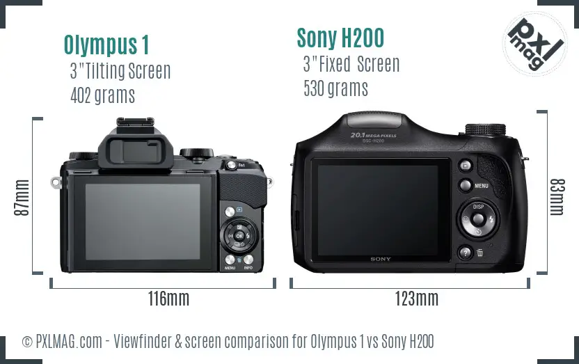 Olympus 1 vs Sony H200 Screen and Viewfinder comparison