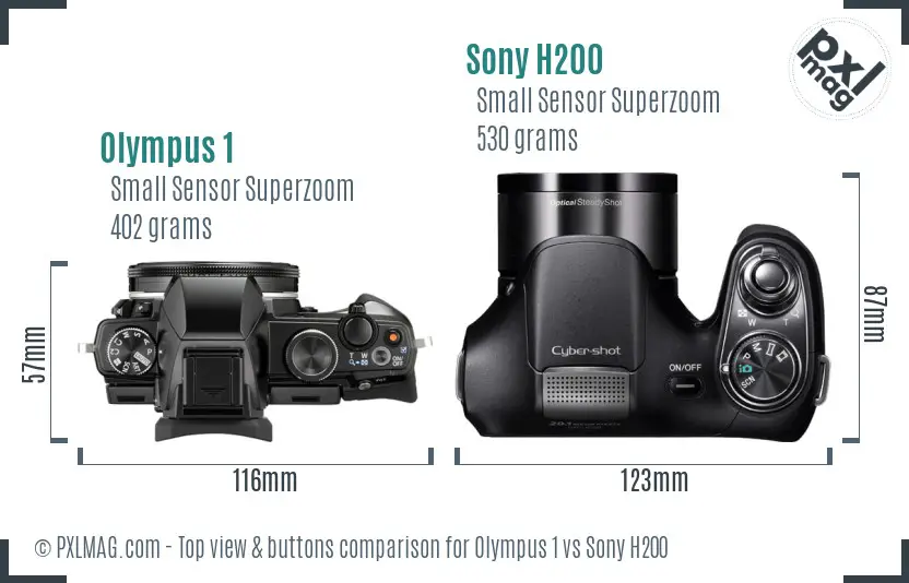 Olympus 1 vs Sony H200 top view buttons comparison