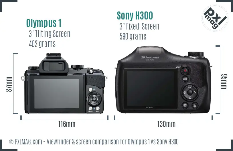 Olympus 1 vs Sony H300 Screen and Viewfinder comparison