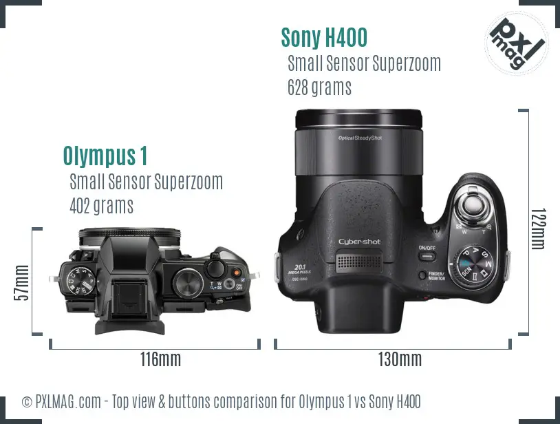 Olympus 1 vs Sony H400 top view buttons comparison