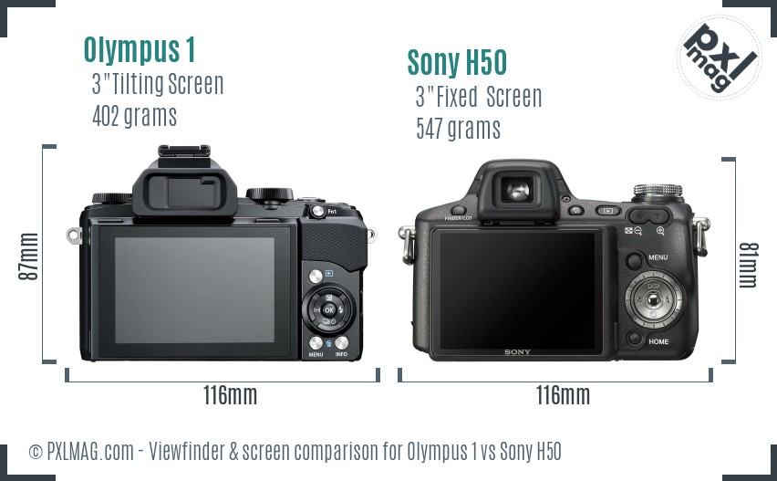 Olympus 1 vs Sony H50 Screen and Viewfinder comparison