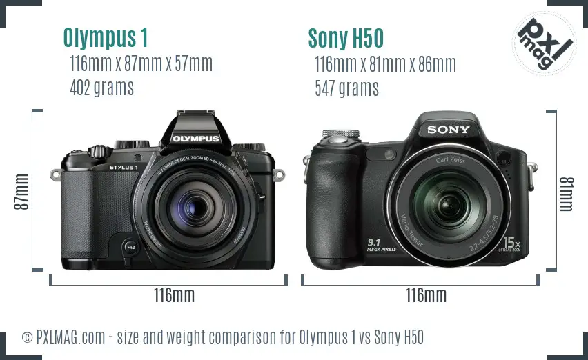 Olympus 1 vs Sony H50 size comparison