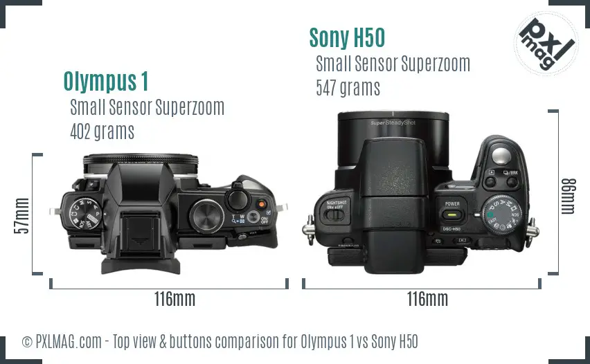 Olympus 1 vs Sony H50 top view buttons comparison