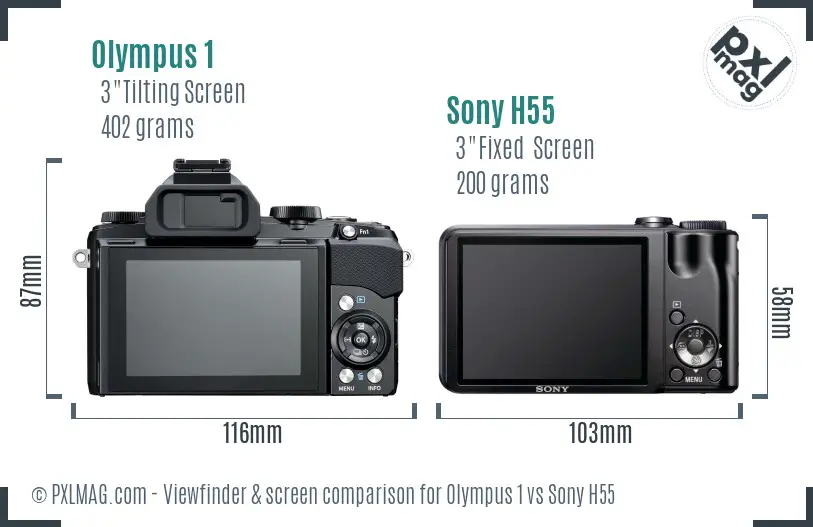 Olympus 1 vs Sony H55 Screen and Viewfinder comparison