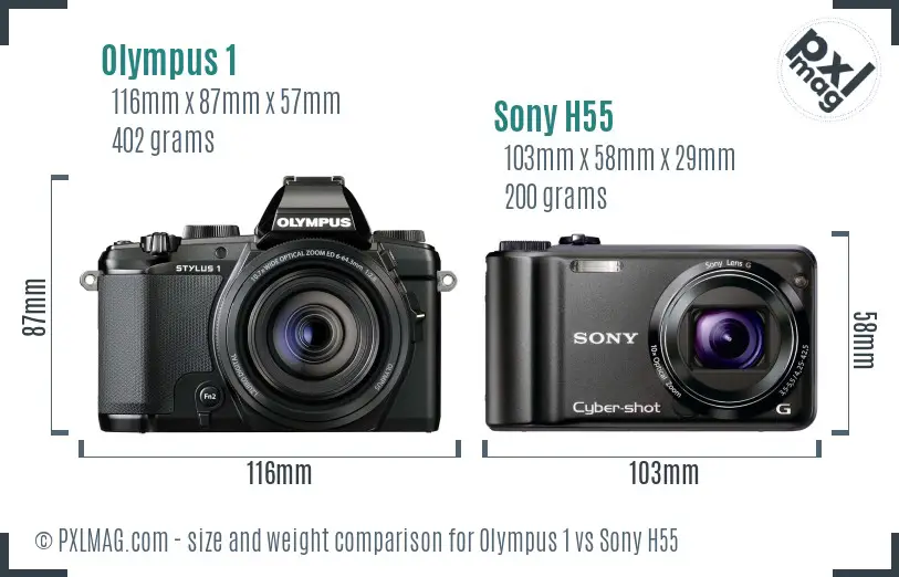 Olympus 1 vs Sony H55 size comparison