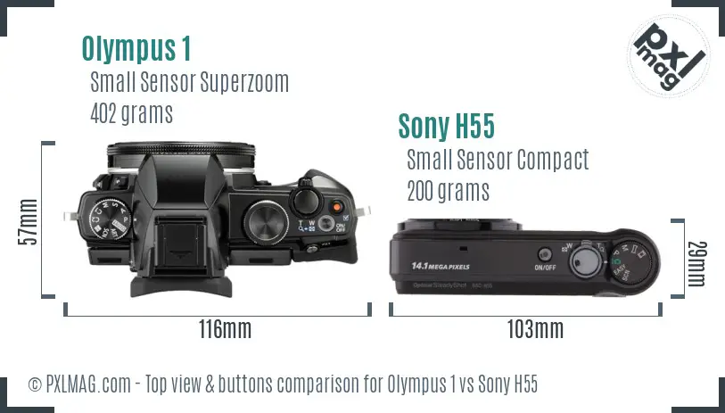 Olympus 1 vs Sony H55 top view buttons comparison