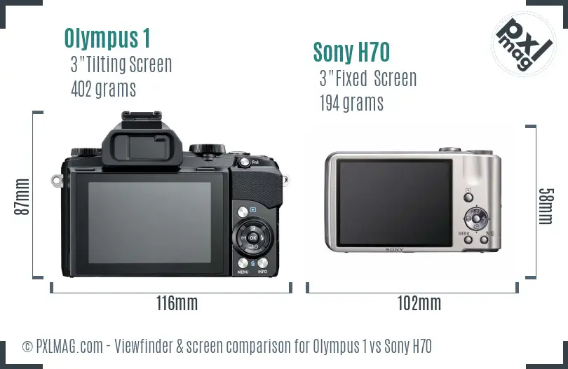 Olympus 1 vs Sony H70 Screen and Viewfinder comparison