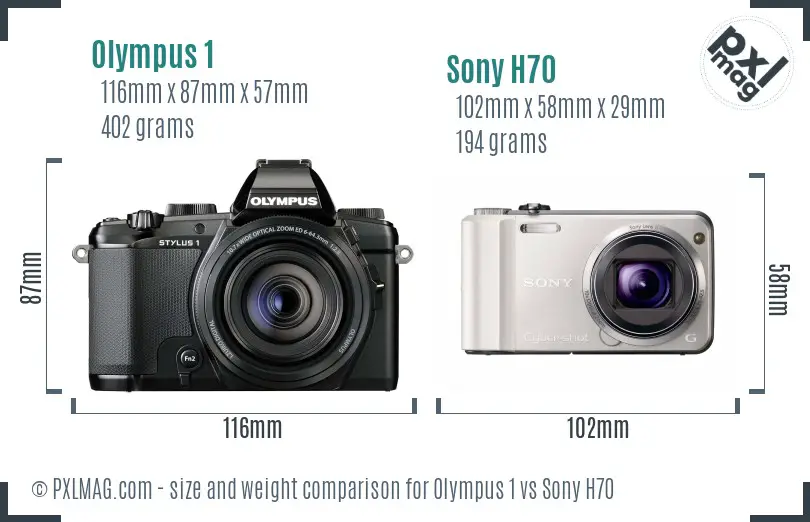 Olympus 1 vs Sony H70 size comparison