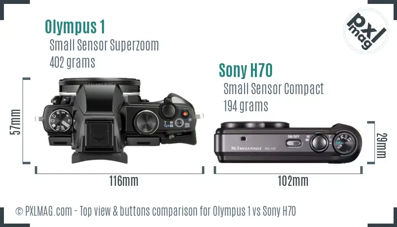 Olympus 1 vs Sony H70 top view buttons comparison