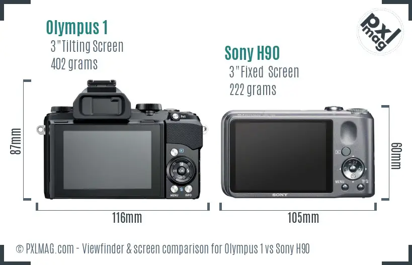 Olympus 1 vs Sony H90 Screen and Viewfinder comparison