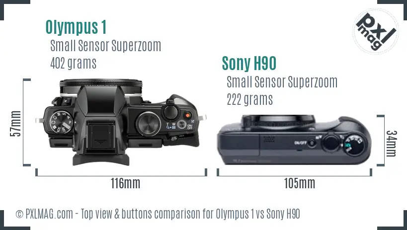Olympus 1 vs Sony H90 top view buttons comparison