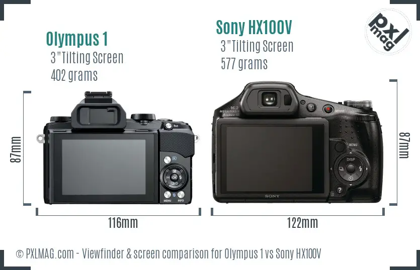 Olympus 1 vs Sony HX100V Screen and Viewfinder comparison