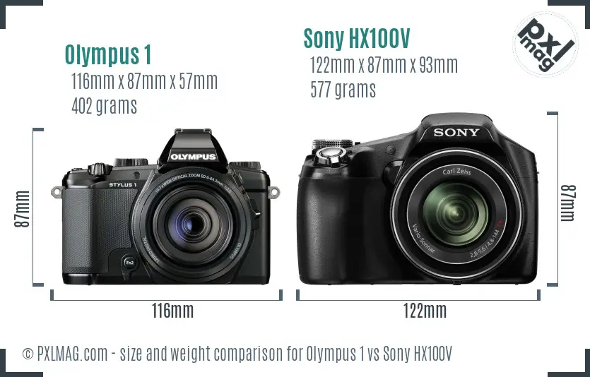 Olympus 1 vs Sony HX100V size comparison