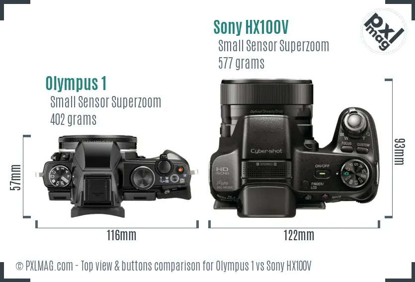 Olympus 1 vs Sony HX100V top view buttons comparison
