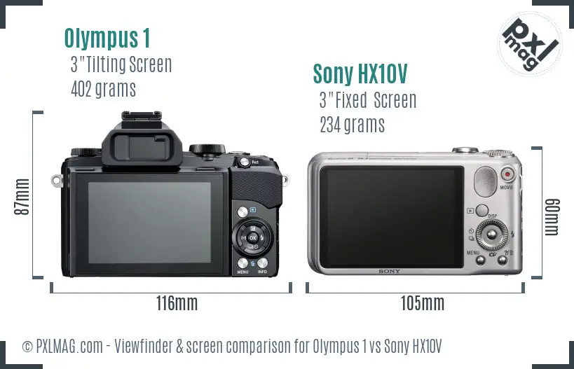 Olympus 1 vs Sony HX10V Screen and Viewfinder comparison