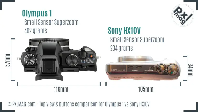 Olympus 1 vs Sony HX10V top view buttons comparison