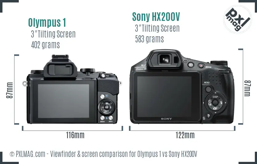 Olympus 1 vs Sony HX200V Screen and Viewfinder comparison