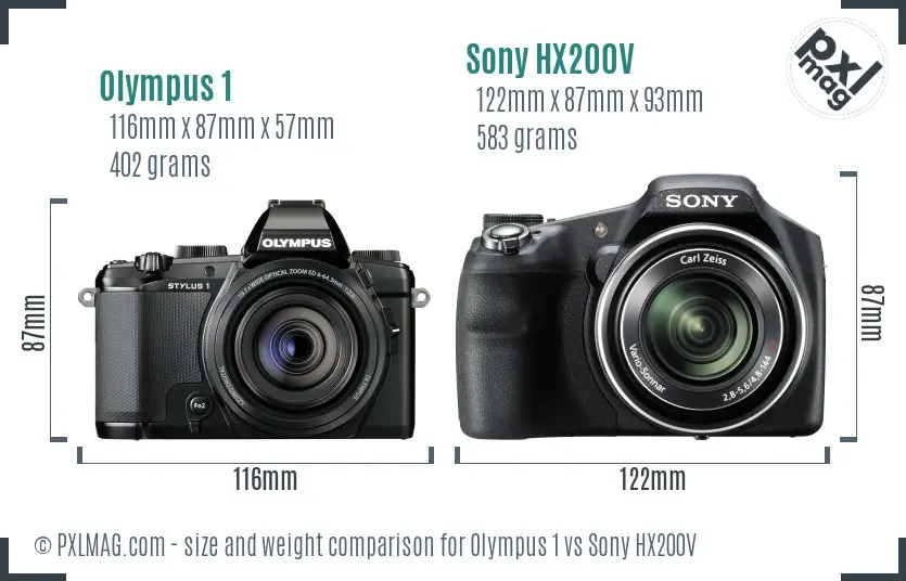 Olympus 1 vs Sony HX200V size comparison