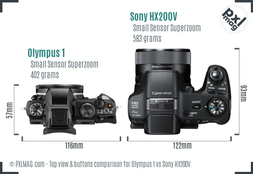 Olympus 1 vs Sony HX200V top view buttons comparison