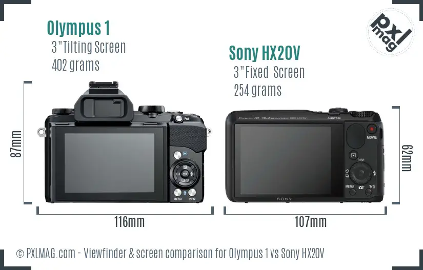 Olympus 1 vs Sony HX20V Screen and Viewfinder comparison