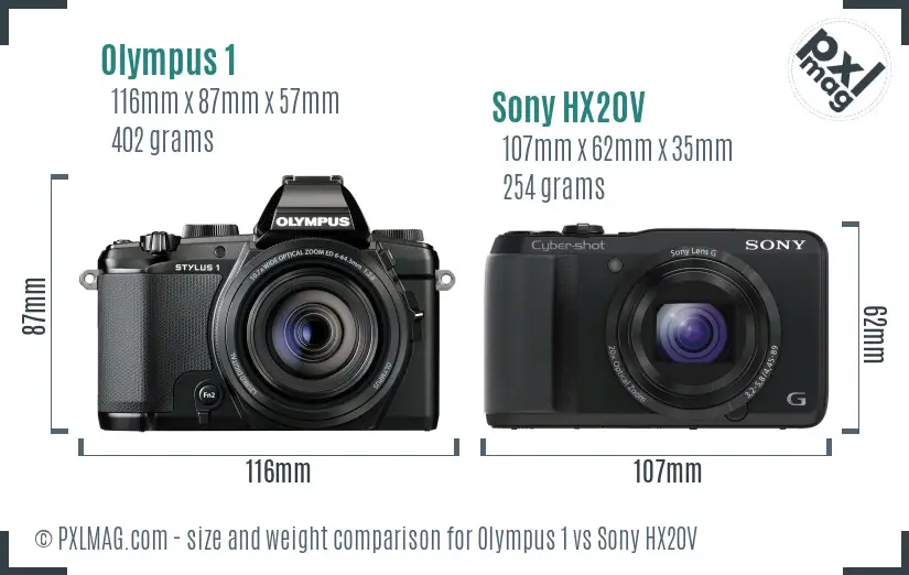 Olympus 1 vs Sony HX20V size comparison
