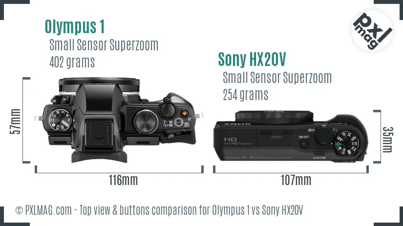 Olympus 1 vs Sony HX20V top view buttons comparison