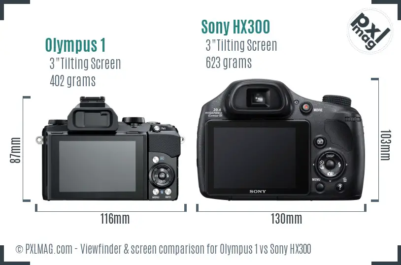 Olympus 1 vs Sony HX300 Screen and Viewfinder comparison