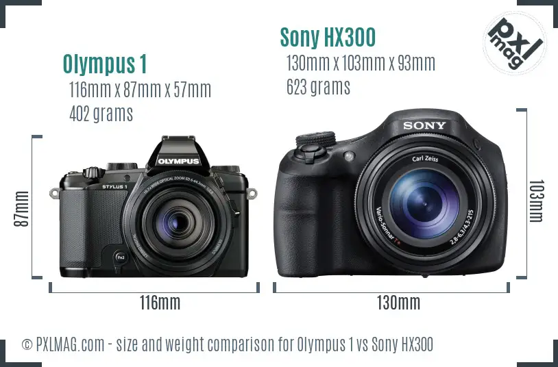Olympus 1 vs Sony HX300 size comparison