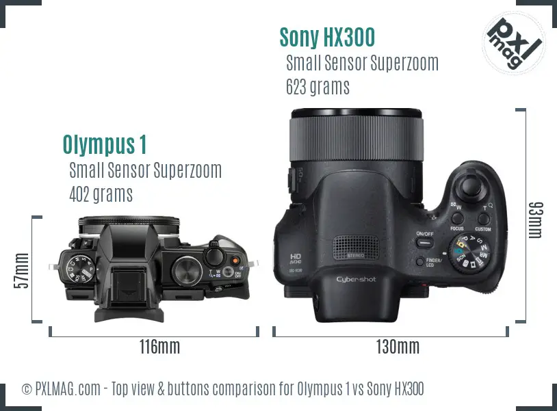 Olympus 1 vs Sony HX300 top view buttons comparison