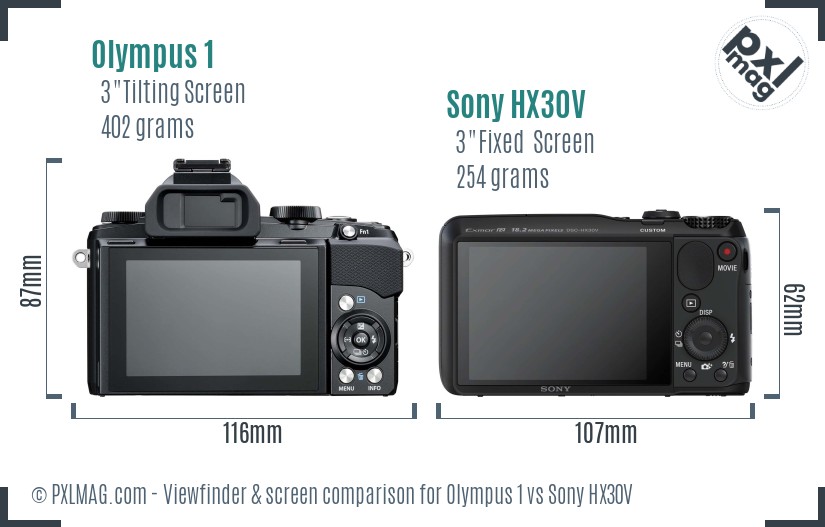 Olympus 1 vs Sony HX30V Screen and Viewfinder comparison