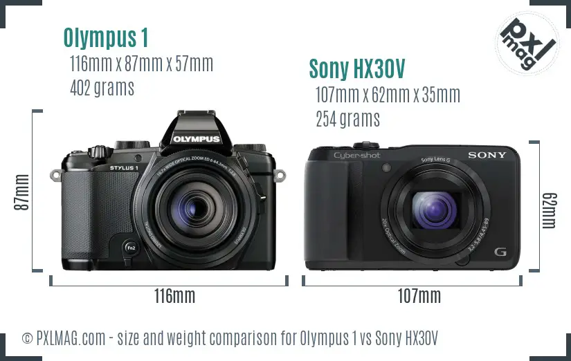 Olympus 1 vs Sony HX30V size comparison