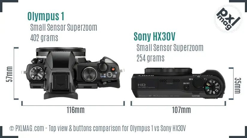 Olympus 1 vs Sony HX30V top view buttons comparison