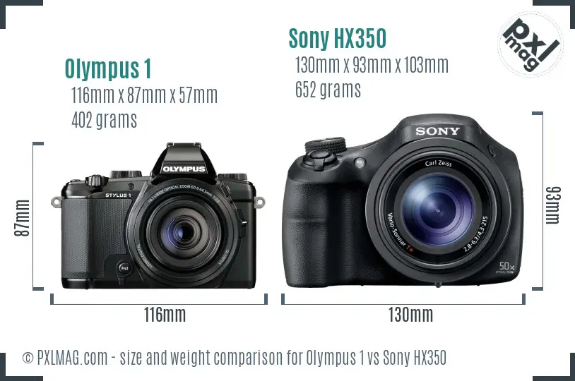 Olympus 1 vs Sony HX350 size comparison