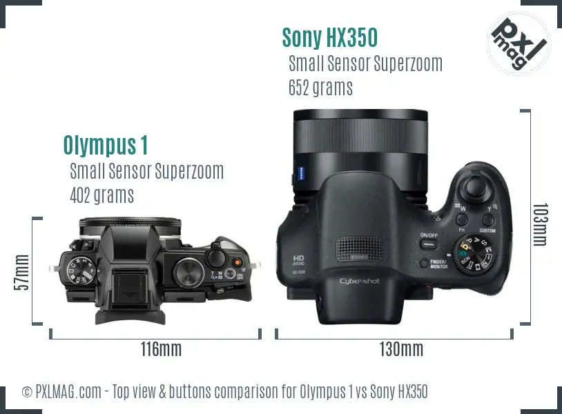 Olympus 1 vs Sony HX350 top view buttons comparison