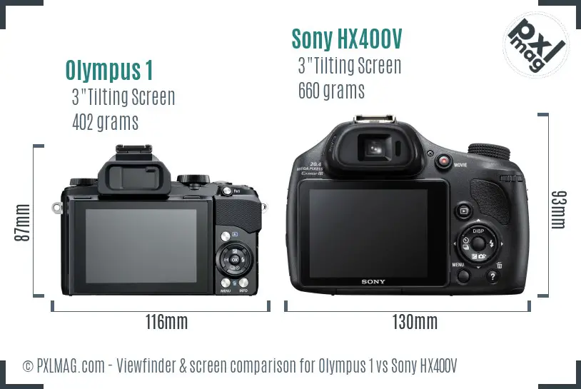 Olympus 1 vs Sony HX400V Screen and Viewfinder comparison