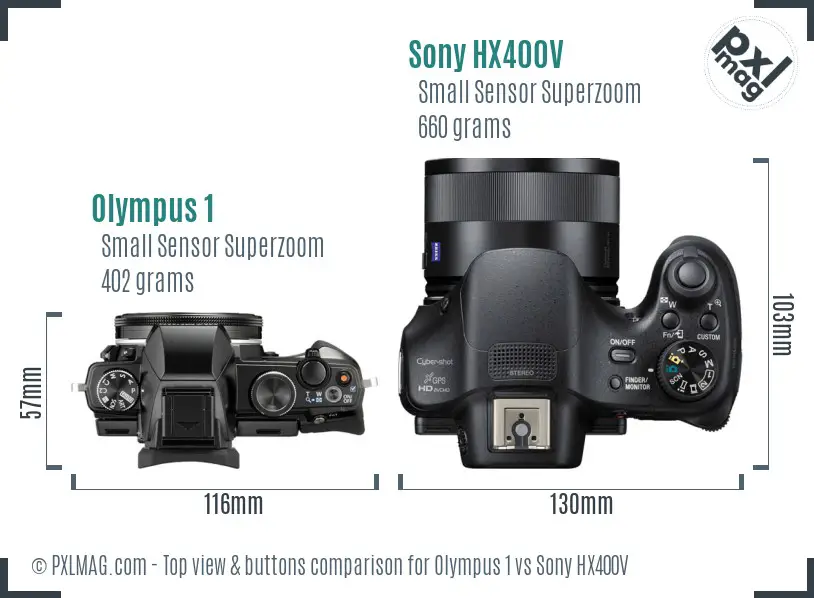 Olympus 1 vs Sony HX400V top view buttons comparison