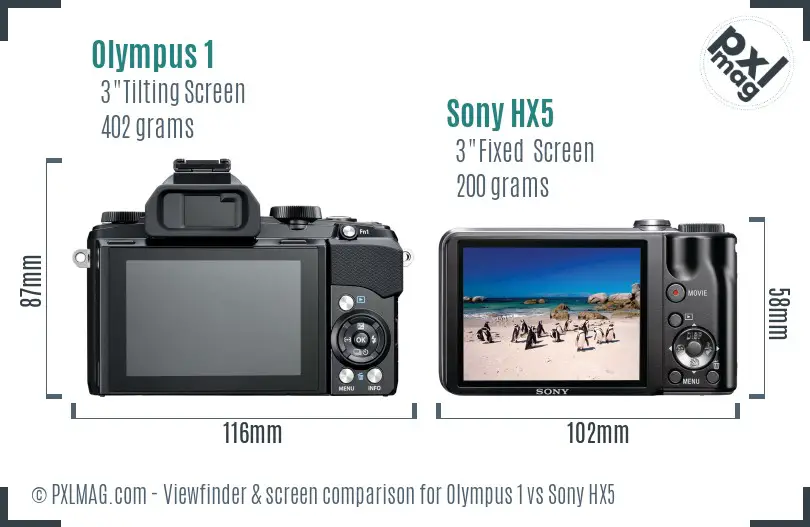 Olympus 1 vs Sony HX5 Screen and Viewfinder comparison