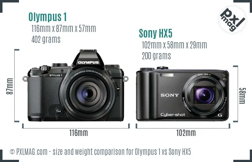 Olympus 1 vs Sony HX5 size comparison